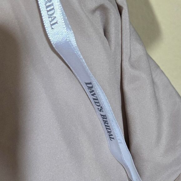 David's Bridal Short Lace Mesh Dress with Halter Neckline Biscotti Beige Size 16 - Picture 12 of 14